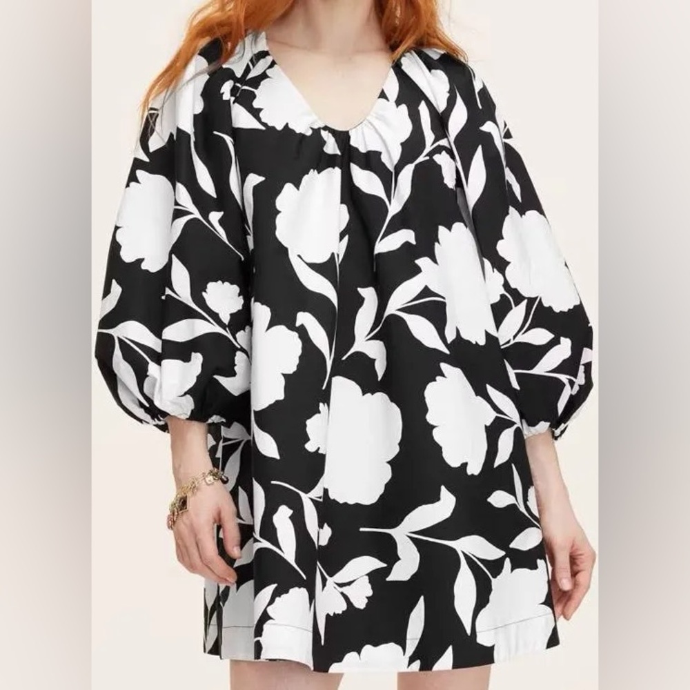 Kate Spade x Target Rose Poplin long sleeve mini dress Black and White Floral